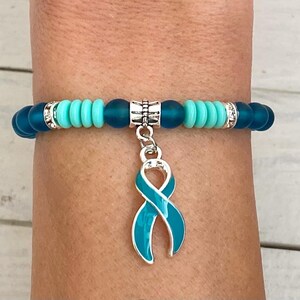 Teal Awareness Ovarian Cancer Sky Collection Rhinestone Stretch Bracelet Tourette&#39;s PTSD Anxiety You Select Length and Accent Bead Color