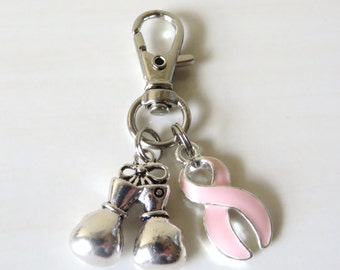 Pink Breast Cancer Awareness Zipper Pull Key Chain YOU Select Charms