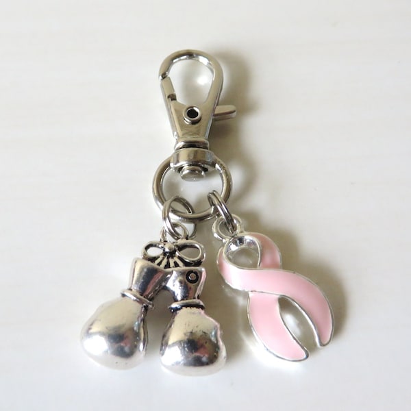 Pink Breast Cancer Awareness Zipper Pull Key Chain YOU Select Charms