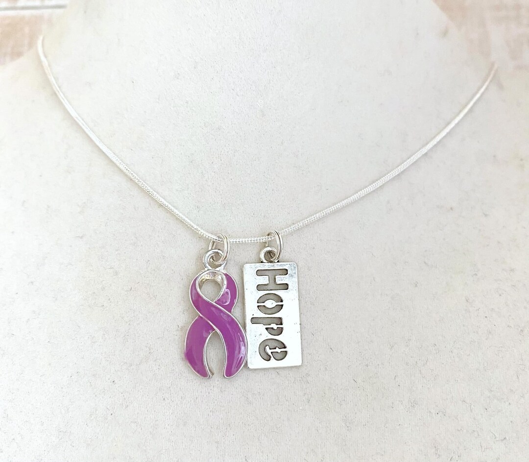 Purple Customizable Awareness Ribbon Charm Necklace With Optional Add ...