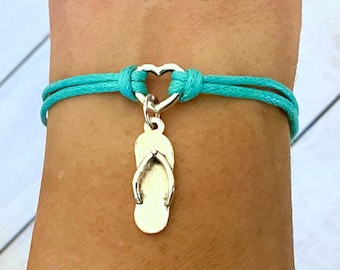 Flip Flop Sandal Summer Vibes Love Summertime Bracelet or Anklet YOU Select Your Cord Color and Length