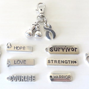 Grey Awareness Zipper Pull Key Chain YOU Select Charms Brain Cancer Brain Tumor Parkinsons Brain Injury Diabetes Asthma image 2