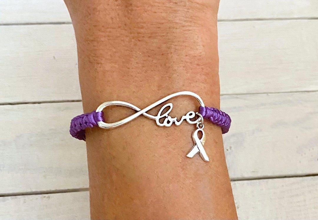 Purple Awareness Ribbon LOVE Charm Bracelet Pancreatic Cancer ...