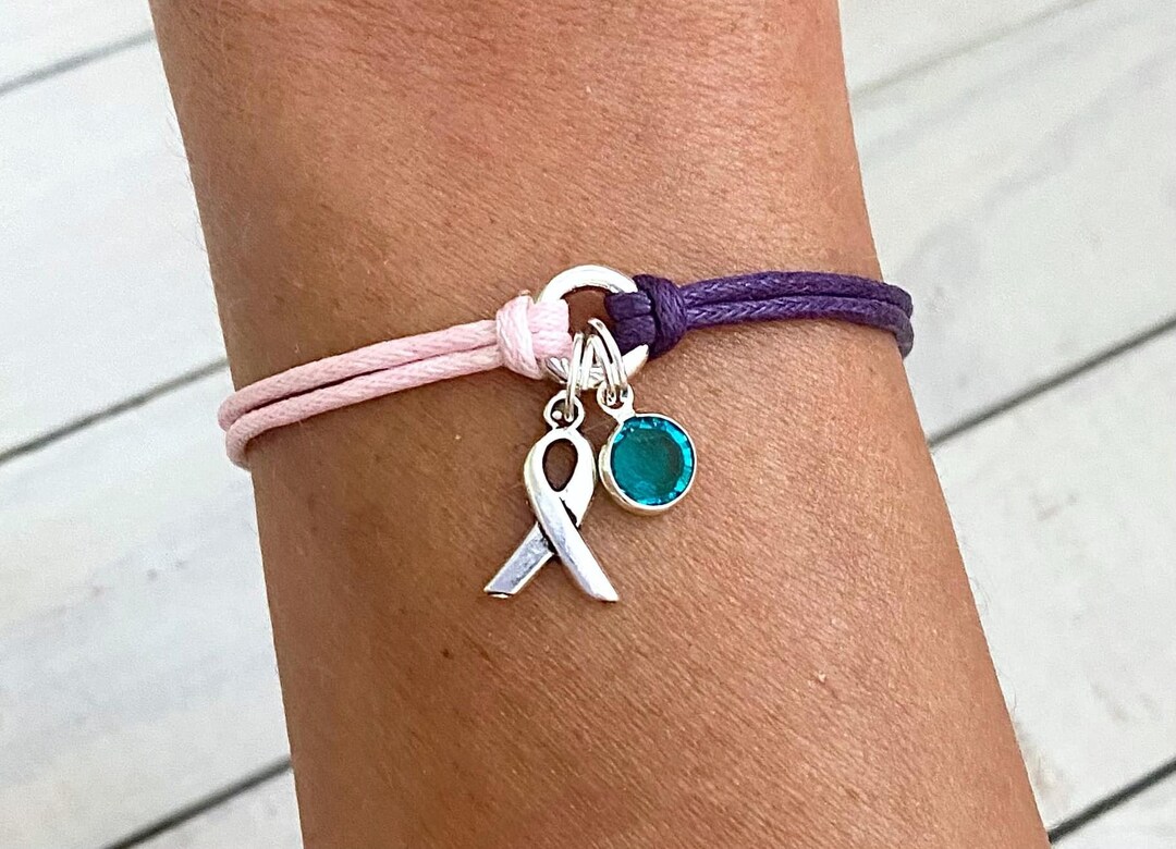 Thyroid Cancer Disease Awareness Bracelet With Crystal Charm You Select