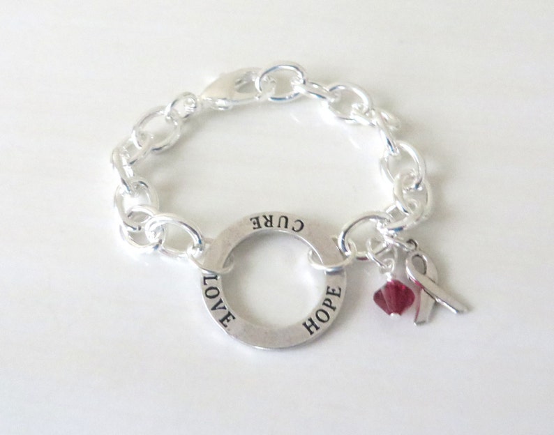 Burgundy Hope Love Cure Awareness Bracelet Multiple Myeloma Oral Cancer Brain Aneurysm Migraine YOU Choose Bracelet Length image 1