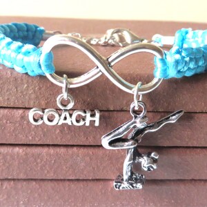 Gymnastics Coach Athletic Charm Infinity Bracelet Coach Charm You Choose Your Cord Colors image 1