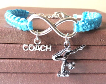 Gymnastics Coach Athletic Charm Infinity Bracelet Coach Charm You Choose Your Cord Color(s)