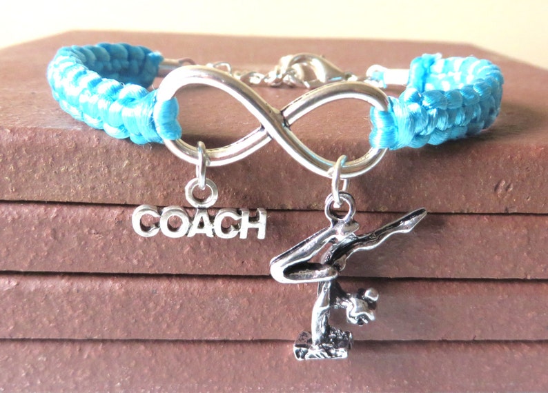 Gymnastics Coach Athletic Charm Infinity Bracelet Coach Charm You Choose Your Cord Colors image 1