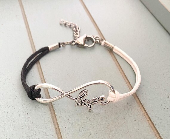 Zebra Ribbon HOPE Infinity Bracelet Carcinoid Cancer CVID Black