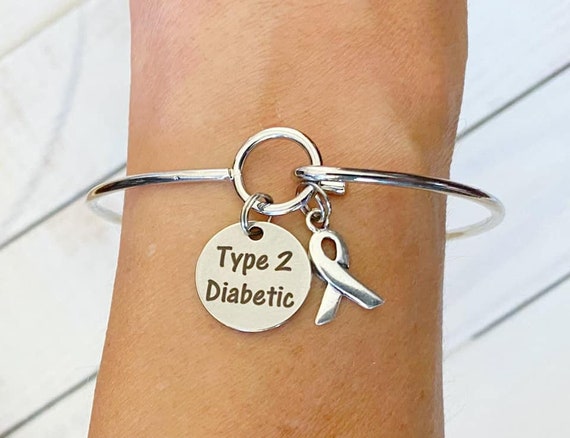 Type Diabetic Awareness Charm Loop Bangle Bracelet With Your