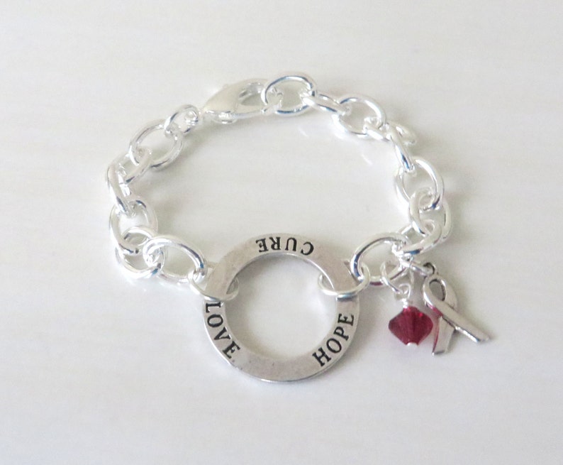 Burgundy Hope Love Cure Awareness Bracelet Multiple Myeloma Oral Cancer Brain Aneurysm Migraine YOU Choose Bracelet Length image 2