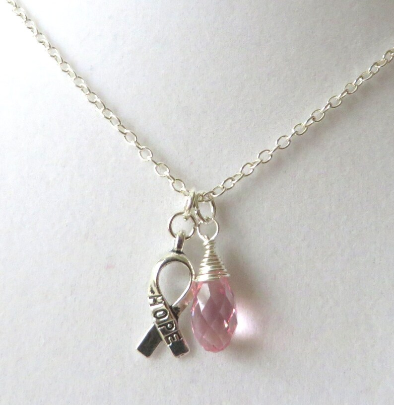 Pink Awareness Ribbon  Hope Survivor Silver Ribbon Pendant Necklace You Choose Ribbon Design
