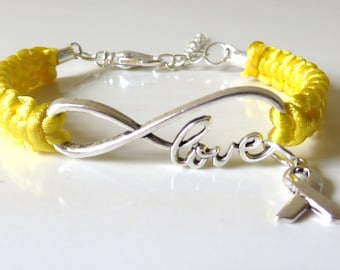 Yellow Awareness LOVE Bracelet Endometriosis Bone Cancer Osteosarcoma Spina Bifida Suicide Liver Diseases Armed Forces Return