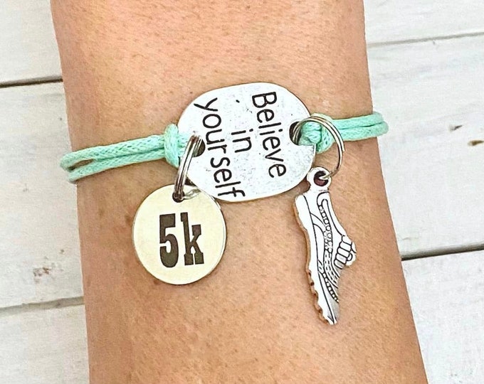 RUNNING Believe In Yourself Customizable Running Sneaker Charm Bracelet YOU Choose Your Charm 5K 10K 13.1  26.2 Run You Choose Your Color(S)