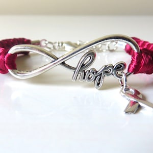 Burgundy Awareness Ribbon HOPE Macrame Bracelet Multiple Myeloma Oral Cancer Brain Aneurysm Migraine Amyloidosis Disabled Adults