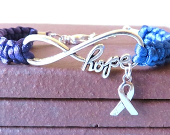 Rheumatoid Arthritis HOPE Awareness Ribbon Charm Bracelet With Optional Hand Stamped Alphabet Letter Charm