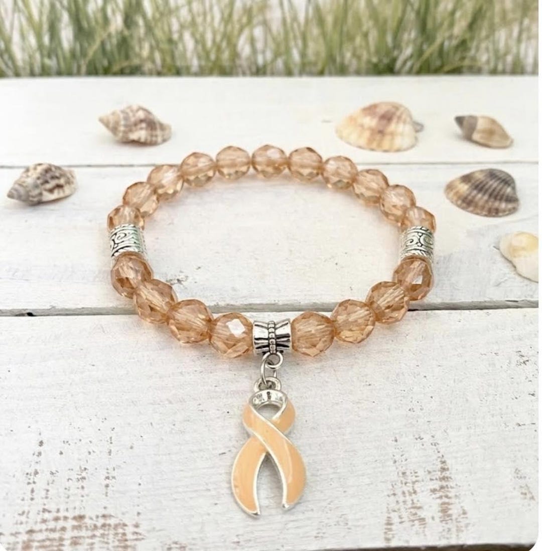 Peach Uterine Cancer Awareness Ribbon Beaded Charm Bracelet - Etsy
