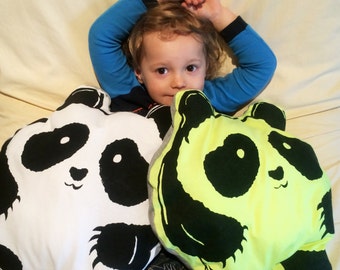 Screen Printed Panda Pillow, Stuffy, Children Kid Graphic Design Pillow, Eco Friendly Plush