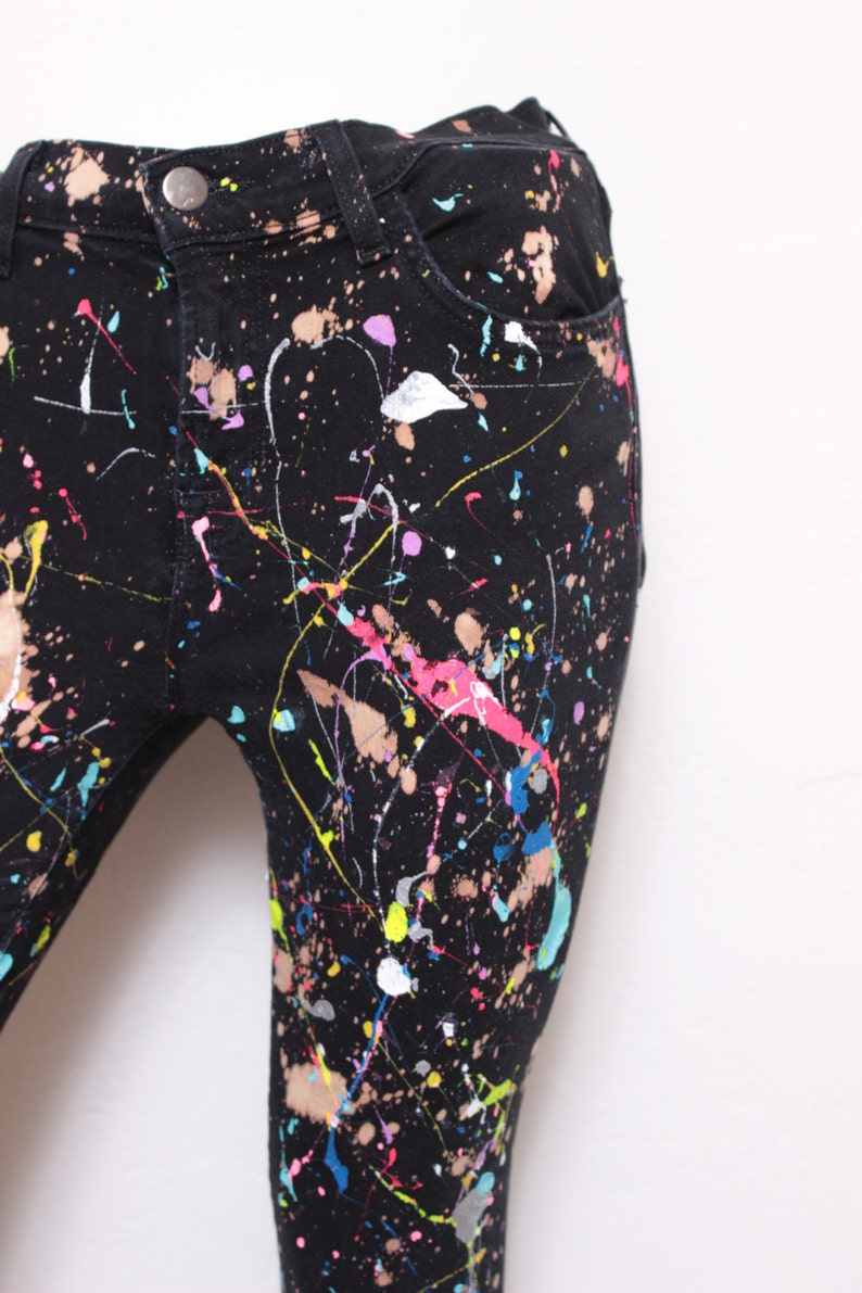Custom Made Splatterpainted Jackson Pollock Black Galaxy Jeans Etsy