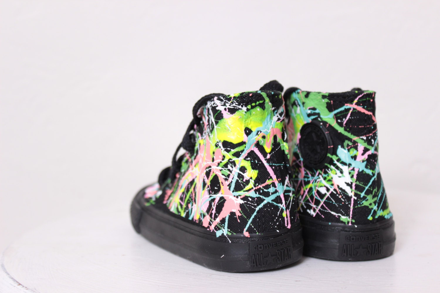 Toddler All Black High Top Splatter Painted Converse Sneakers Etsy