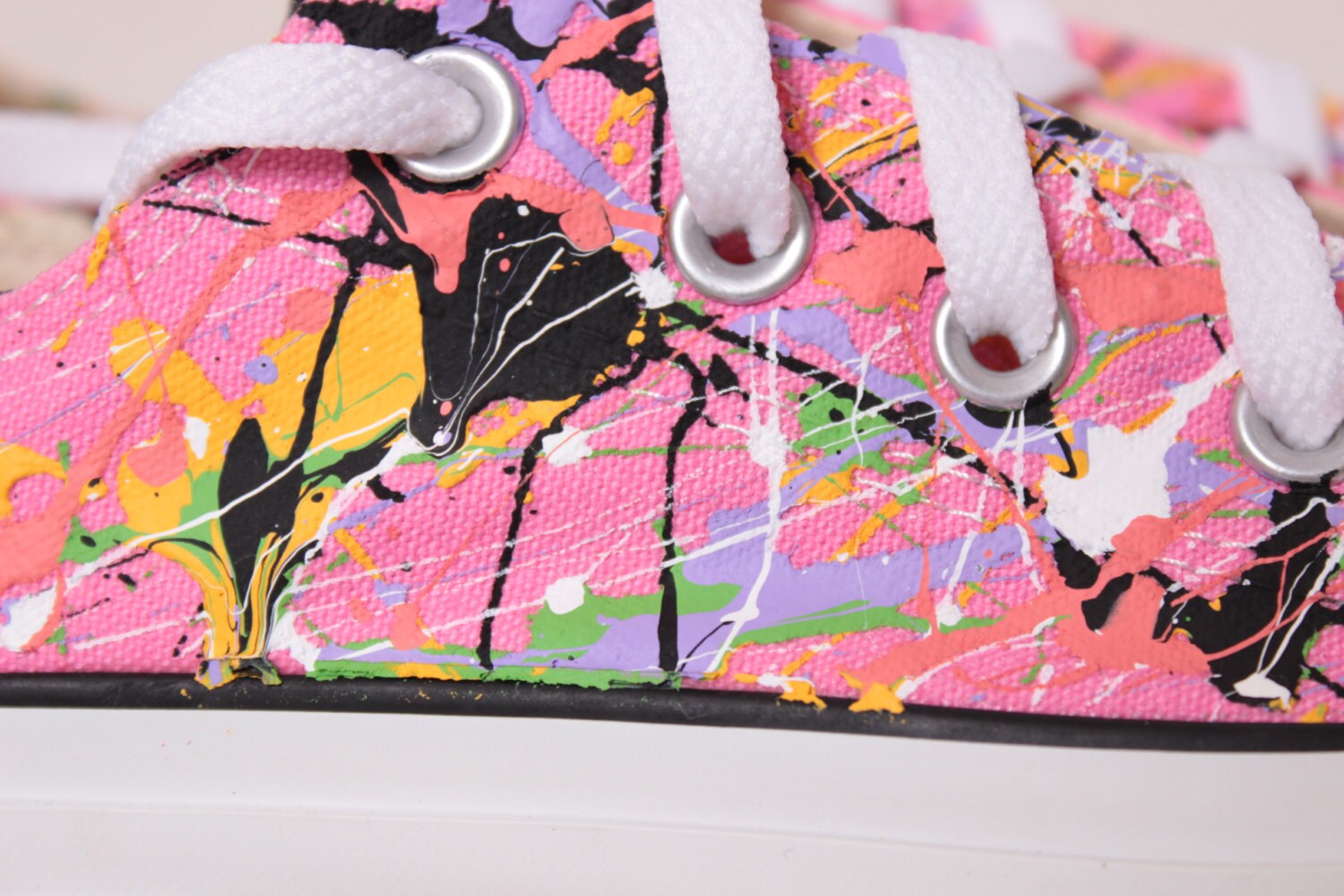 Converse All Star Low Top Canvas Sneaker Paint Splatter Neon Pink