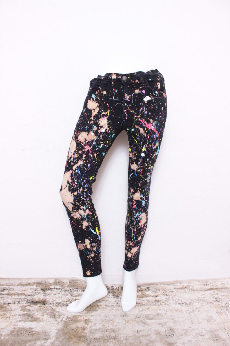 Custom Made Splatterpainted Jackson Pollock Black Galaxy Jeans Etsy