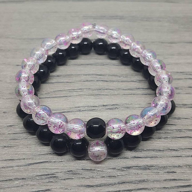 Iridescent Pink Glitter and Black Glass Beads. Couples Etsy