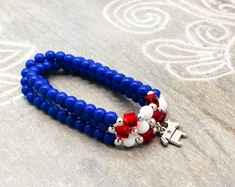 Democrat Party Stretch Wrap Bracelet | Democrat Bracelet | Beaded Bracelet | Triple Wrap Blue Glass Bracelet | Wrap Stretch Charm Bracelet