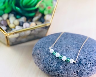 Freshwater Pearl Birthstone Necklace: Swarovski Crystal Pendant