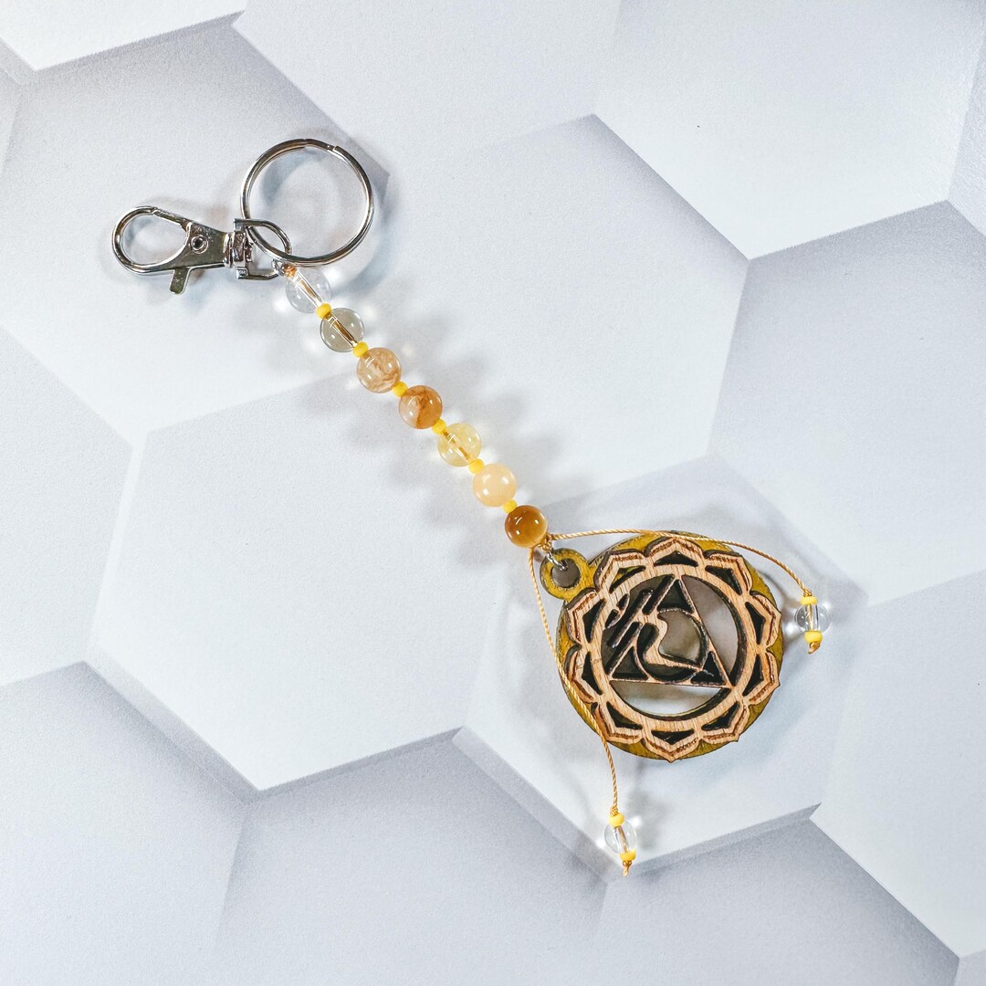 Reflexology Keychains Solar Plexus Chakra Gemstone Keychain: Healing Crystal Keyring, Boho ...