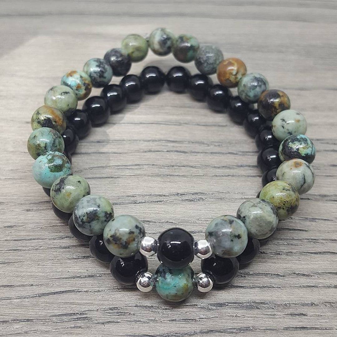 African Turquoise Gemstone and Black Glass Bead Healing - Etsy