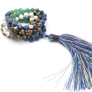 Taurus Zodiac Mala: Green Aventurine, Howlite & Tigers Eye Meditation Beads
