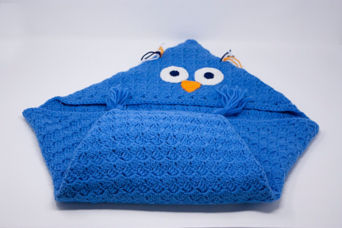 Owl blanket with hood toddler blanket blue blanket unisex Etsy