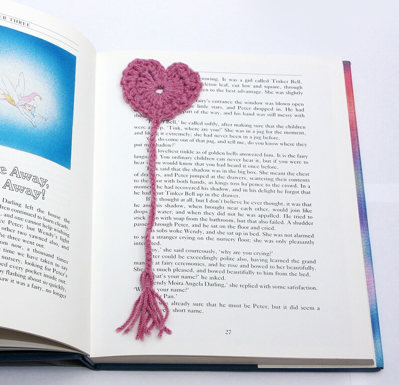 Love Heart Shaped Bookmark Crocheted Bookmark With Tassel Etsy