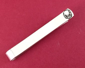 Skull Hand Stamped Tie Clip, Personalized Tie Bar, Customized Gift for Him, Father's Day Gift, Birthday Gift, Wedding Gift, Boyfriend Gift