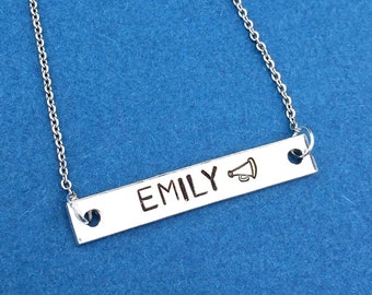 Personalized Bar Necklace, Cheerleading Gift, Hand Stamped Necklace, Cheerleader, Name Necklace, Cheer Jewelry, Cheer Coach, Cheer Necklace