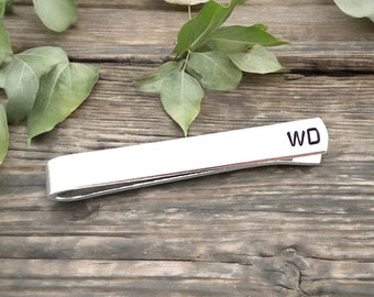 Personalized Initials Tie Bar: Hand Stamped Aluminum Tie Clip