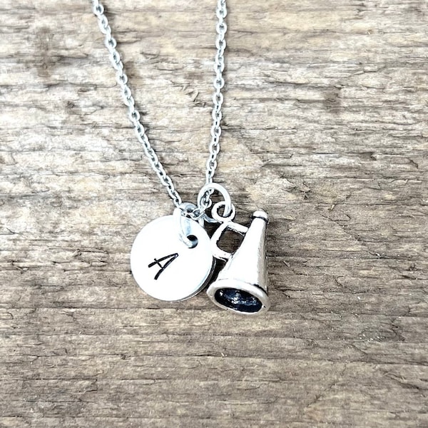 Cheer Necklace - Megaphone Charm Necklace - Personalized Gift - Cheerleading Jewelry - Cheer Team Gift - Girls Necklace - Initial Jewelry
