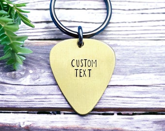 Custom Keychain, Personalized Guitar Pick, Brass Keychain, Brass Pick, Customized Gift, Fathers Day Gift For Dad, Gold Color, Anniversary