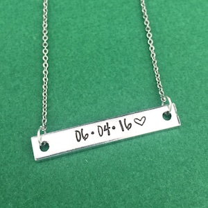 Personalized Bar Necklace, Custom Hand Stamped Necklace, Personalized Gift, Date Necklace, Anniversary Gift, Long Distance Relationship