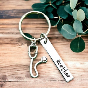 Personalized Keychain, Stethoscope Keychain, Gift For Nurse, Vertical Bar, RN LPN, Doctor Gift, Healthcare Worker Christmas Gift, Thank You