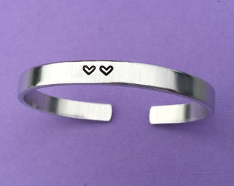 Hand Stamped Hearts Aluminum Cuff Bracelet, Personalized Gift