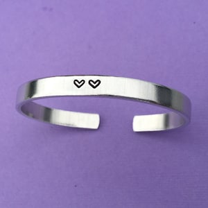 Hearts Hand Stamped Bracelet, Gift For Loved One, Gift For Family, Gift For Women, Custom Cuff Bracelet, Christmas Gift, Friend Gift For Her
