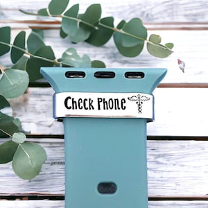 Medical Alert Watch Charm - Check Phone For Medical ID Tag ICE - Hand Stamped Charms For Smartwatch - For Wristband
