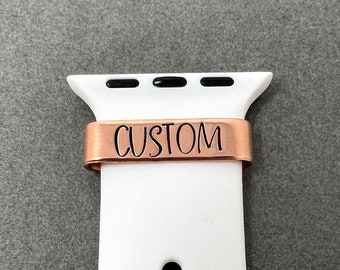 Custom Watch Band Charm, Smart Watch Charm, Personalized Gift, Gift For Friend, Watch Name Tag, Rose Gold Watch Tag Bar, Watch Slide Charm