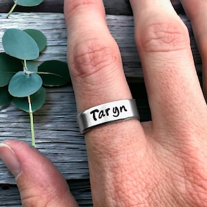 Name Ring, Personalized Ring, Custom Ring, Adjustable Ring, Hand Stamped Ring, Cuff Band Ring, Gift For Mom, Mother's Day Gift, Friend Gift