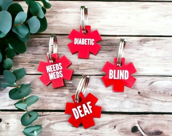 Medical Alert Pet ID Tag, Laser Engraved Needs Meds Diabetic Blind Deaf, 3/4" For Dog Cat Puppy Kitty Rabbit, Animal Medical Condition Info