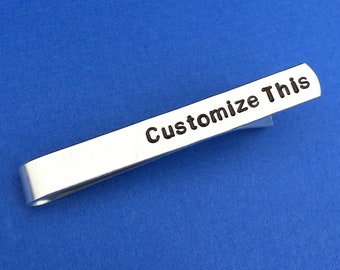 Personalized Tie Clip, Hand Stamped Tie Bar, Made of Aluminum, Custom Gift, Father's Day, Birthday Gift, Mens Tie, Man Gift, Custom Tie Clip