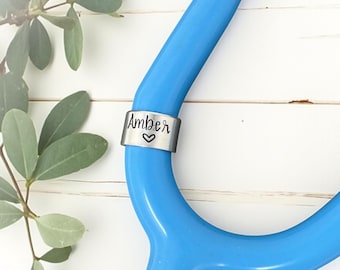 Stethoscope Name Tag, Custom Stethoscope Tag, Stethoscope Charm, Stethoscope Ring, Nurse Gift, Heart Doctor Gift, Med School Gift, ID Tag