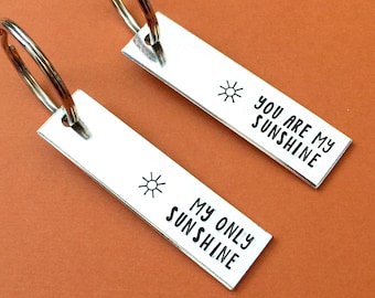 Set of 2 Hand Stamped Keychain You Are My Sunshine My Only Sunshine Mother's Day Gift For Her Mother Daughter Birthday Gift Daughter Gift